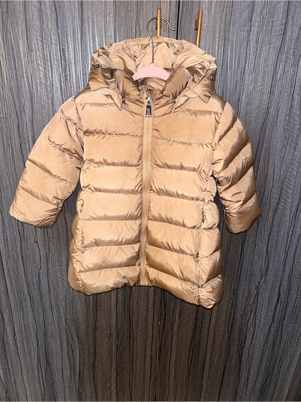 ADD Kids' Hooded Puffer Jacket in Tan